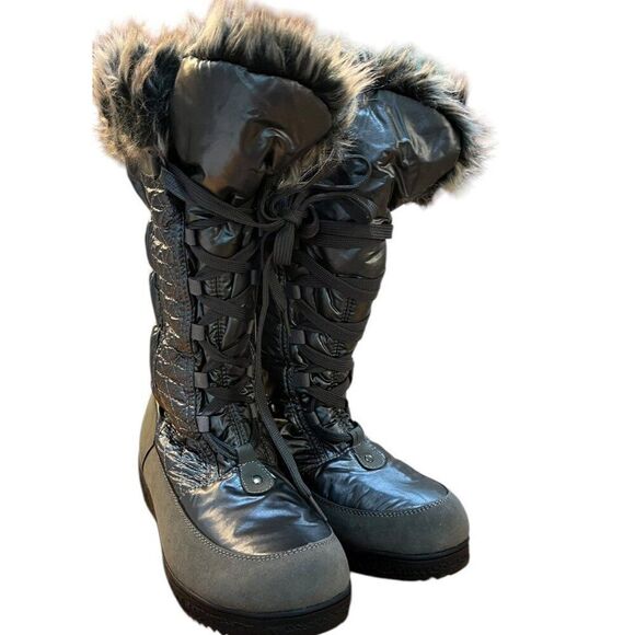 Ladies Size 7.5 Flexus by Spring Step Fur Lined Silver Boots Rain Snow Calf NWT - Picture 2 of 9